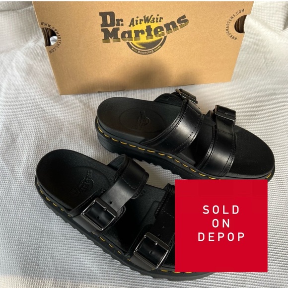 Dr. Martens Shoes - Dr. Martens Myles Brando Leather Buckle Slide Sandals